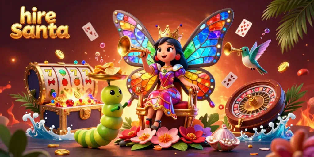 Engaging scene showcasing "hire santa" in a festive casino atmosphere with vibrant characters and slot elements.